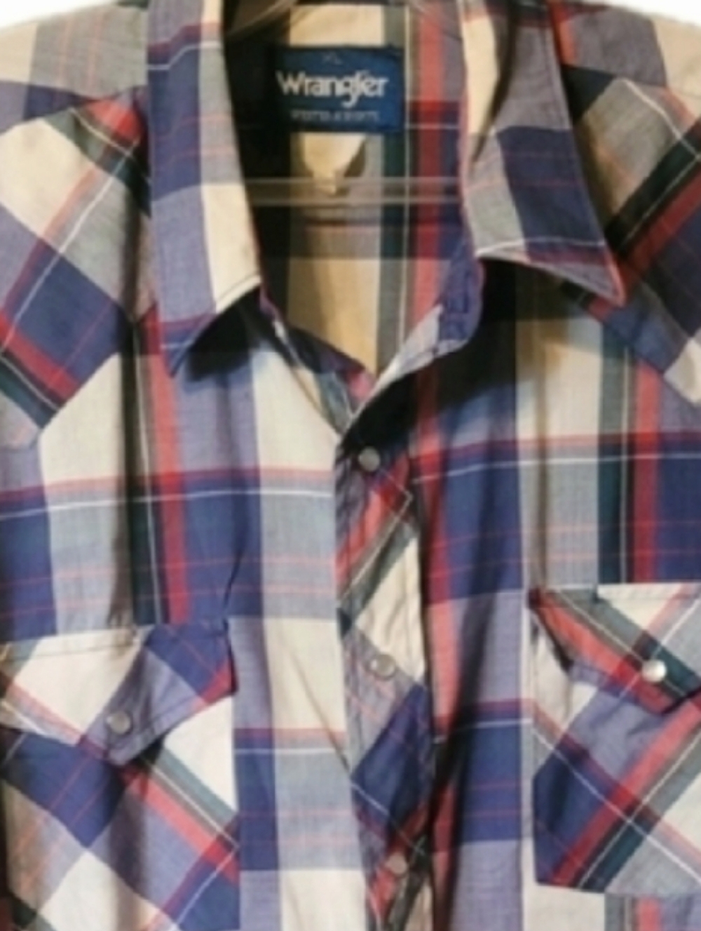 Wrangler Shirt Men’s XL Plaid Short-Sleeve Pearl Snaps Western Cowboy Rodeo